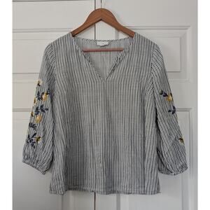 J. Jill Striped Embroidered Lightweight Cotton Top